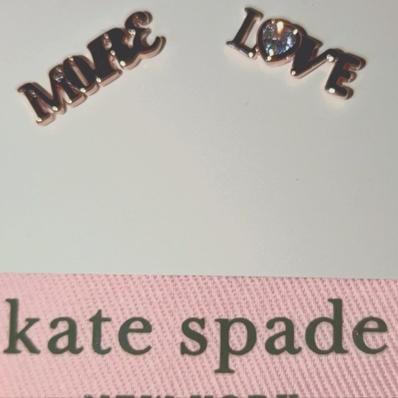 NWT Kate Spade More Love Studs - Spell it Out Collection rose gold/ clear stone - Picture 3 of 16